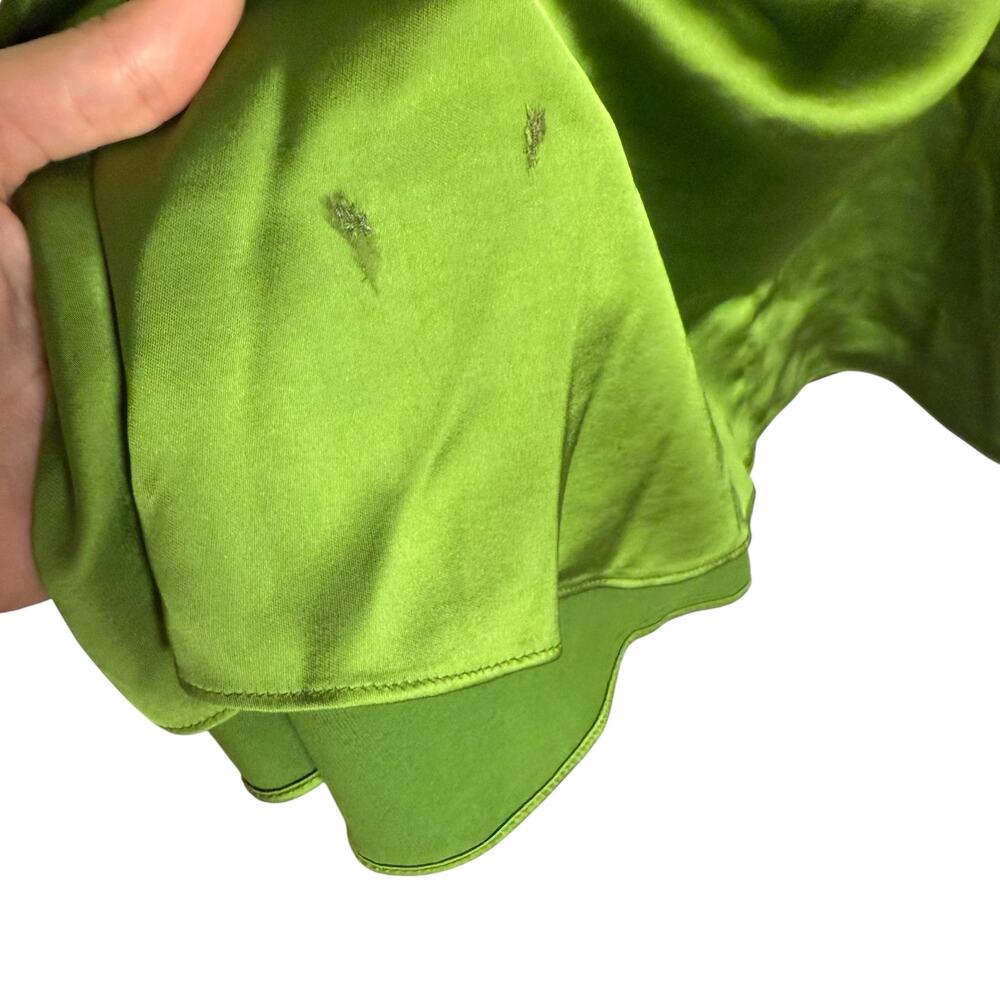 Sandro Zola Green Satin Ruched Front Tie Strap Slip Cocktail Midi Dress Size 4 - Picture 12 of 15